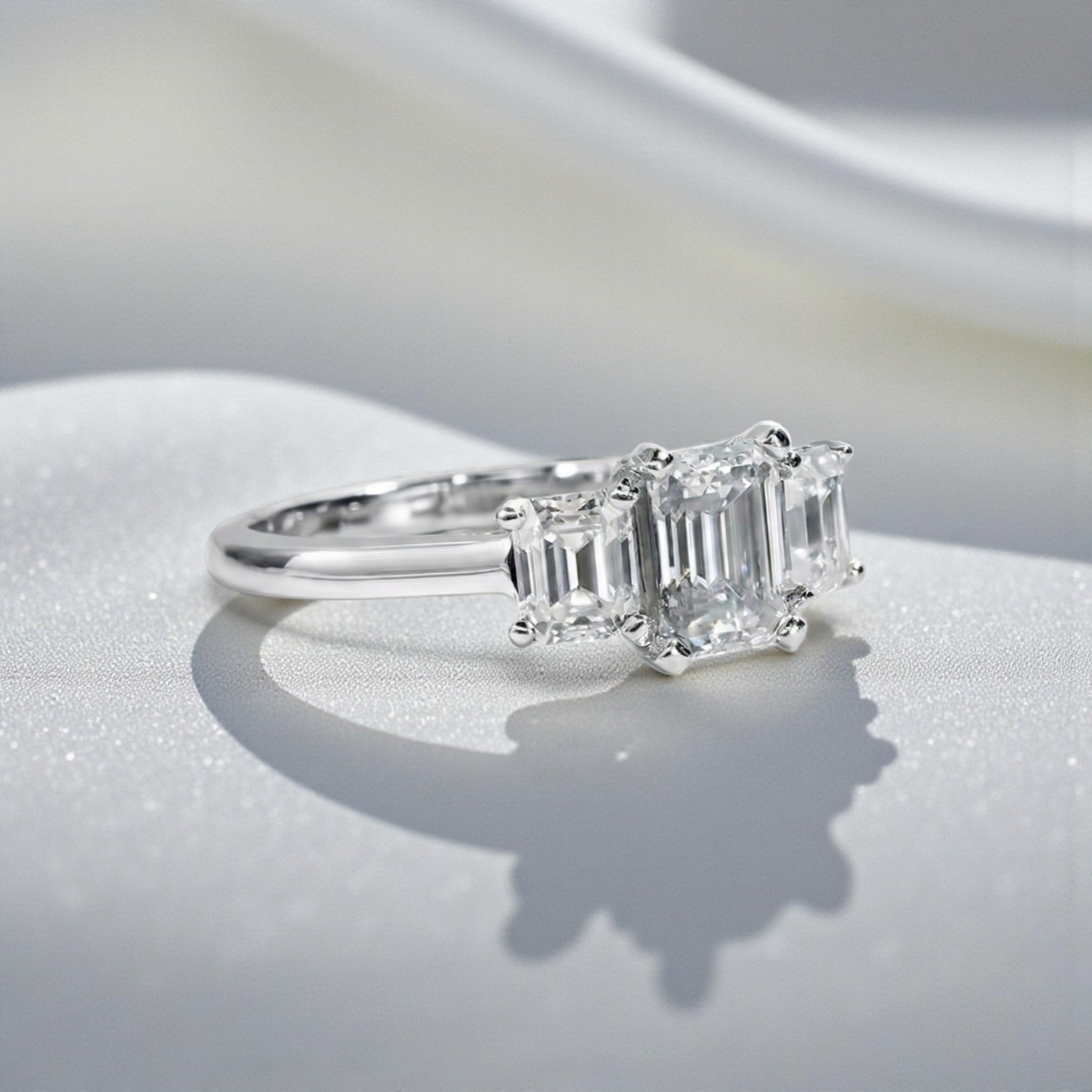 Elegant Trilogy: 1.6 Carat Weight Emerald Moissanite Engagement Ring Aura Diamonds