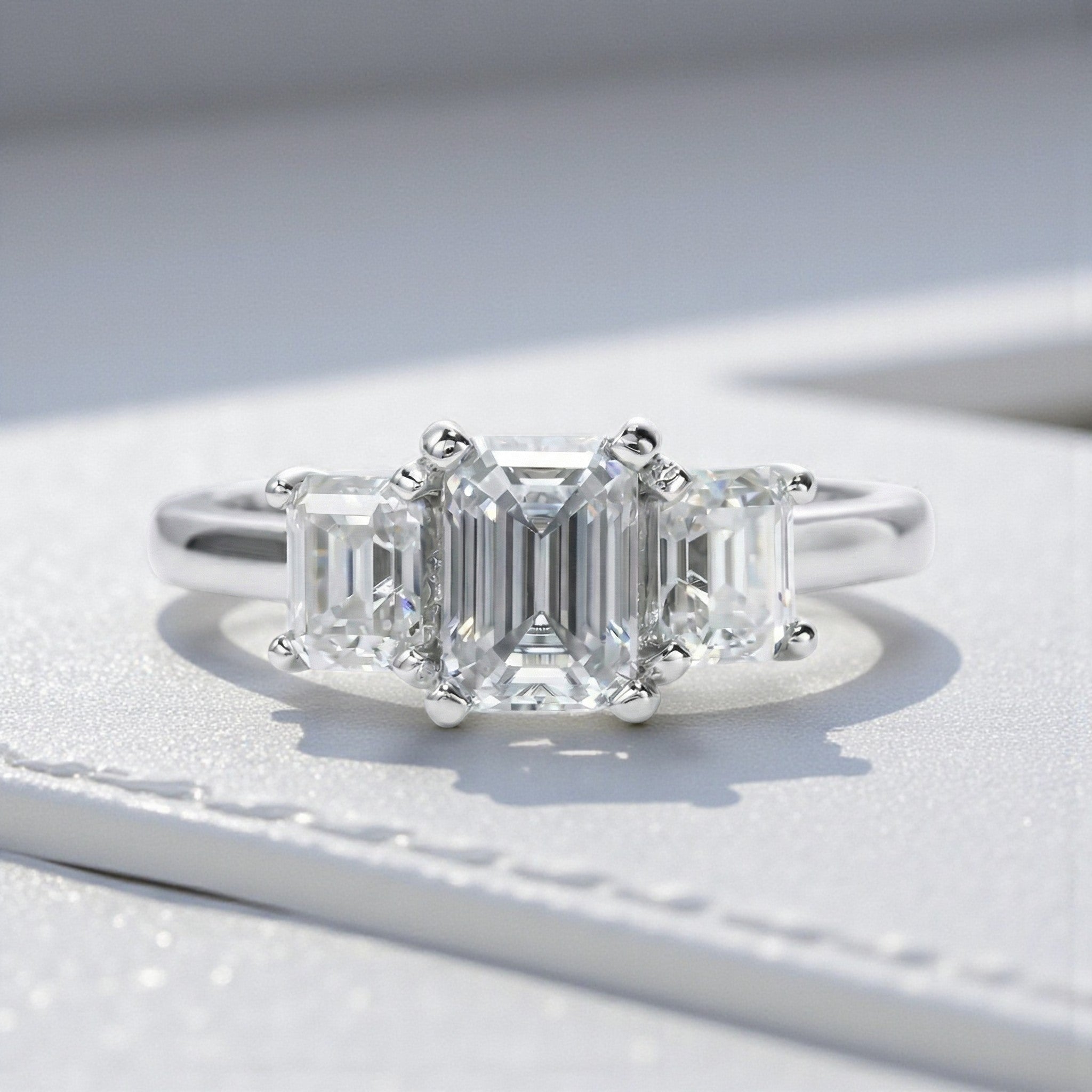 Elegant Trilogy: 1.6 Carat Weight Emerald Moissanite Engagement Ring Aura Diamonds