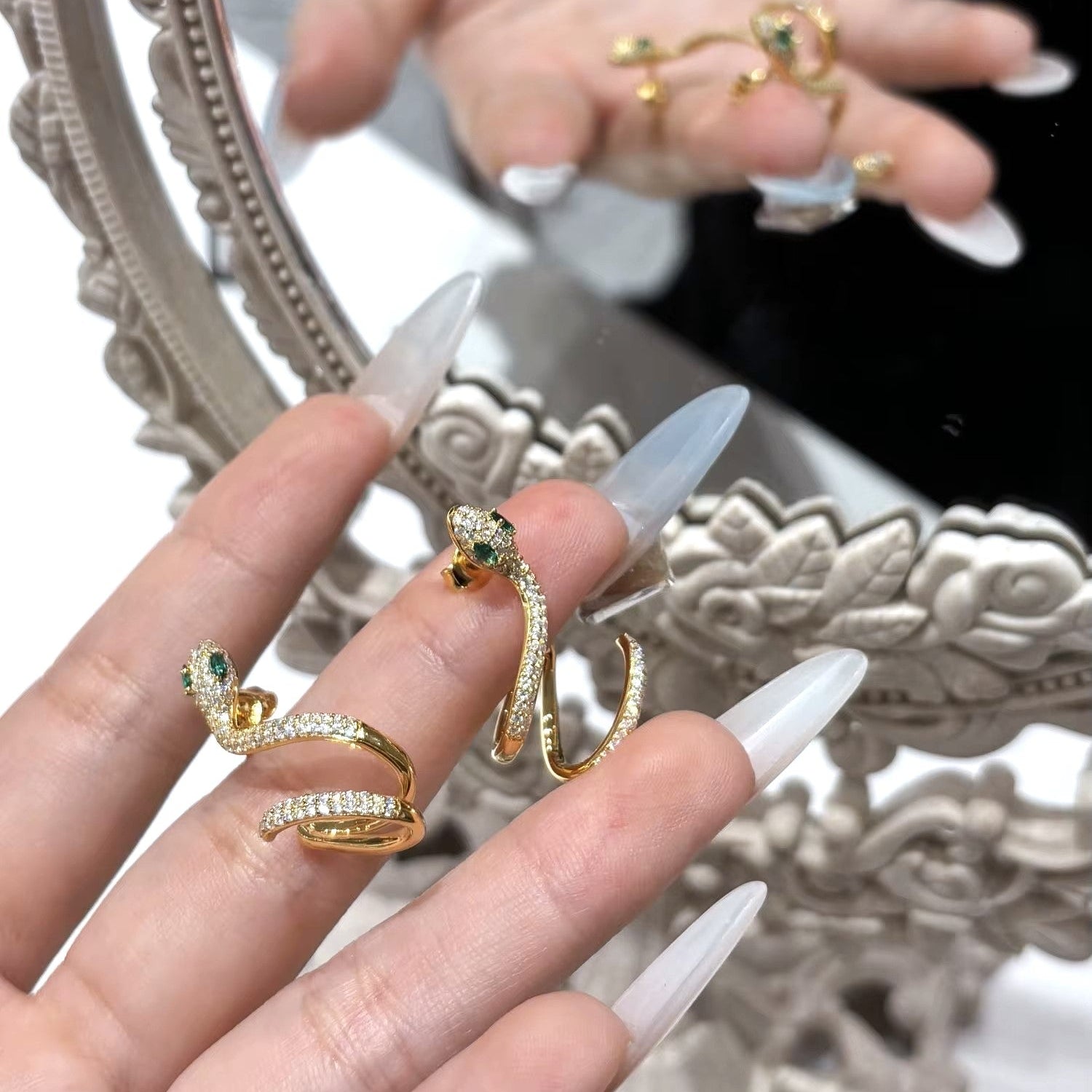 Exotic Snake Earrings - White Gold 18K Plated Aura Diamonds