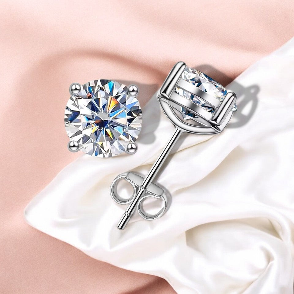 10K White Gold Moissanite Stud Earrings with Sterling Silver Setting | Sparkling Round Cut Design Aura Diamonds