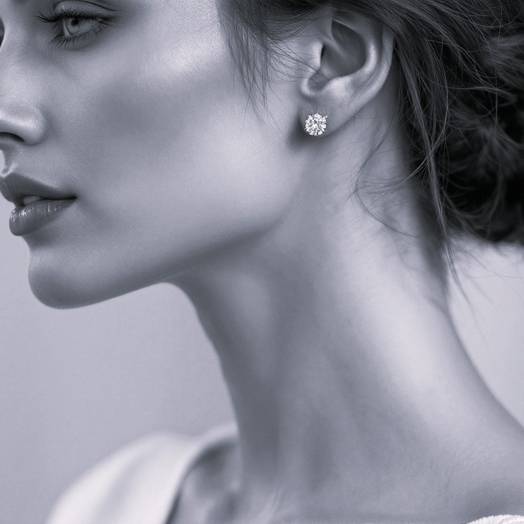 10K White Gold Moissanite Stud Earrings with Sterling Silver Setting | Sparkling Round Cut Design Aura Diamonds