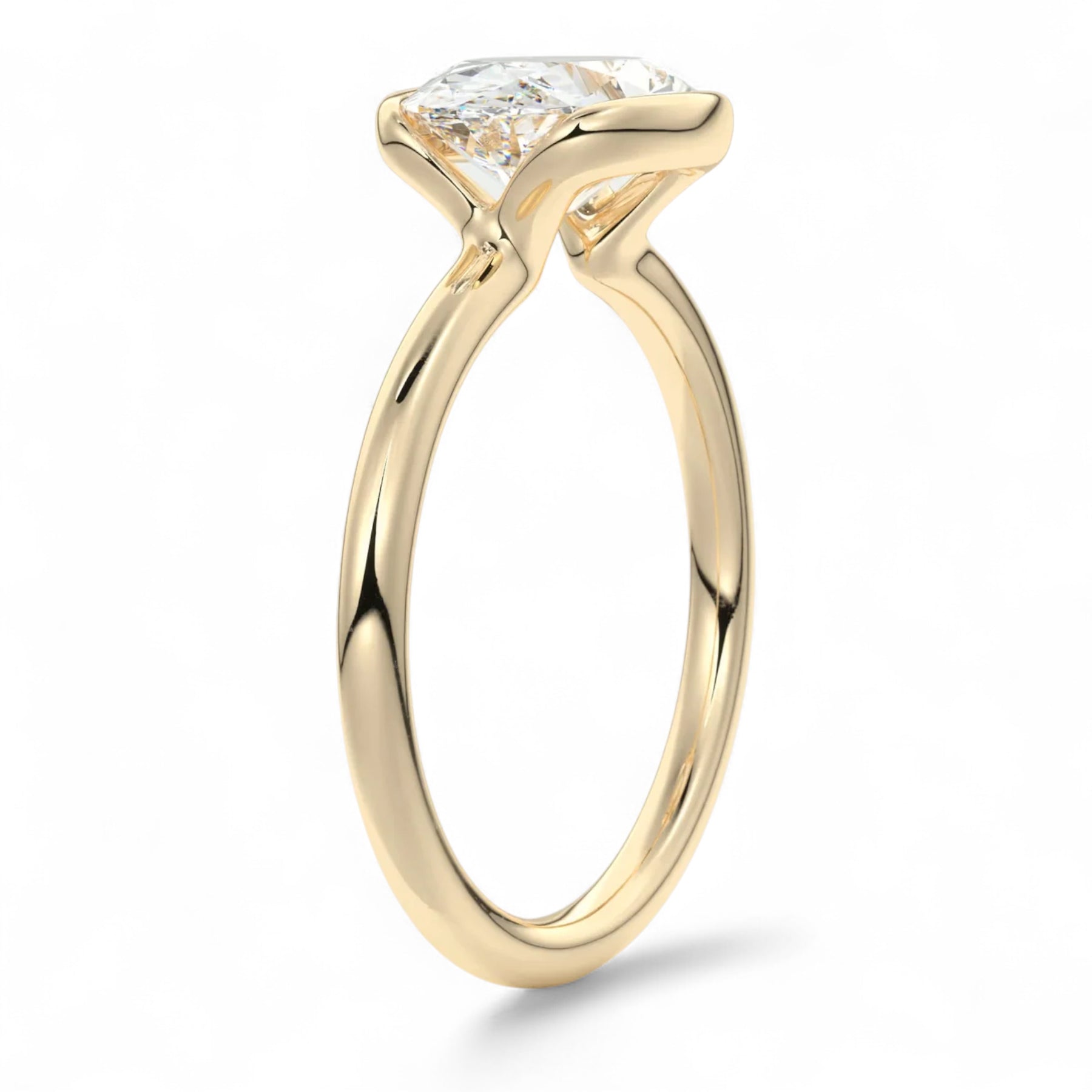 Oval Half-Bezel East West Lab Diamond Engagement Ring Aura Diamonds