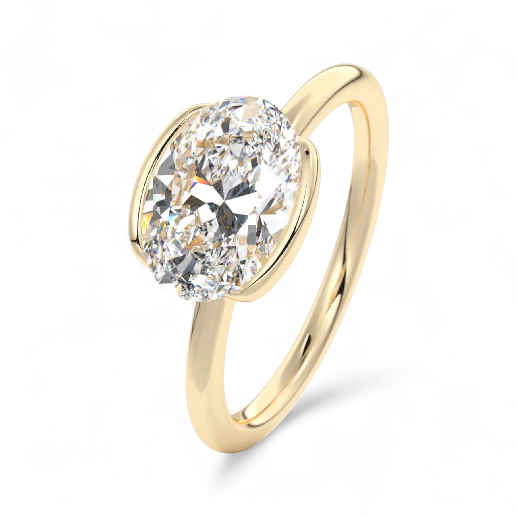Oval Half-Bezel East West Lab Diamond Engagement Ring Aura Diamonds