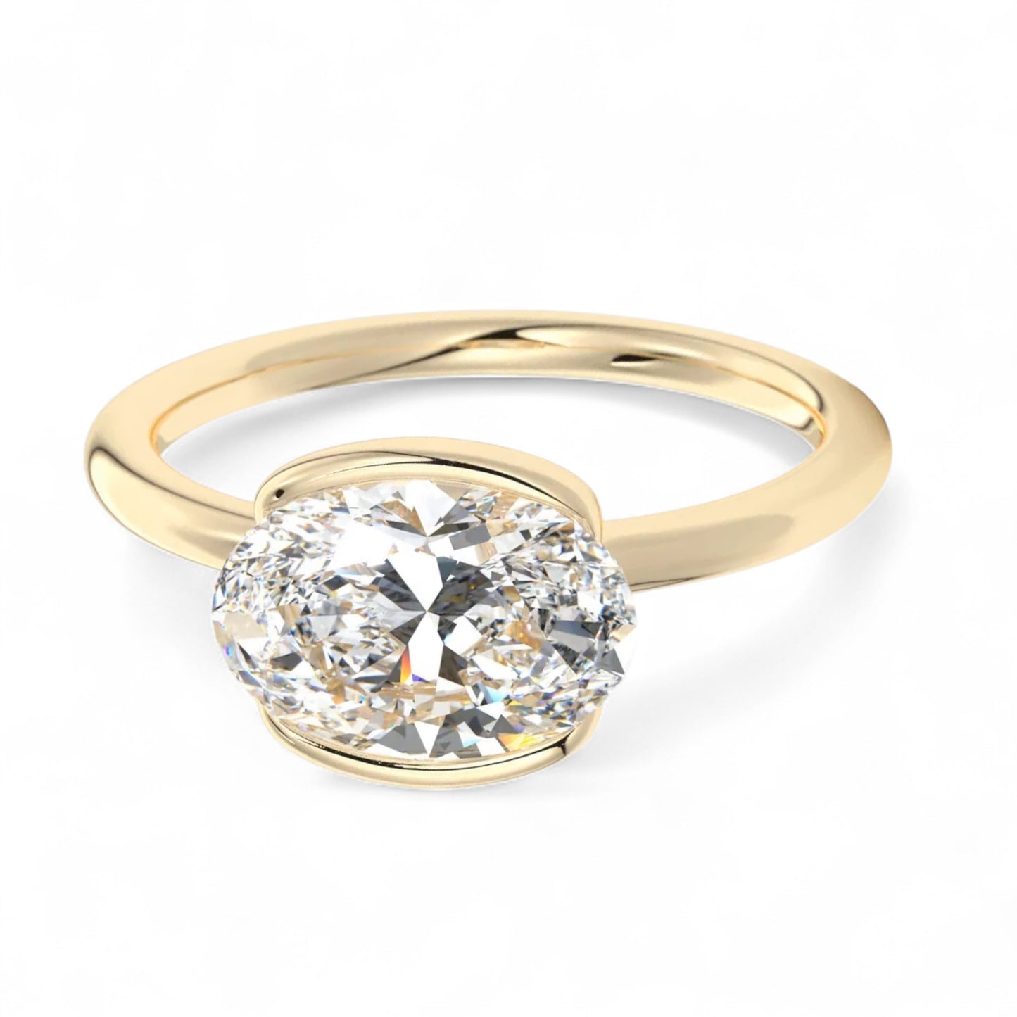 Oval Half-Bezel East West Lab Diamond Engagement Ring