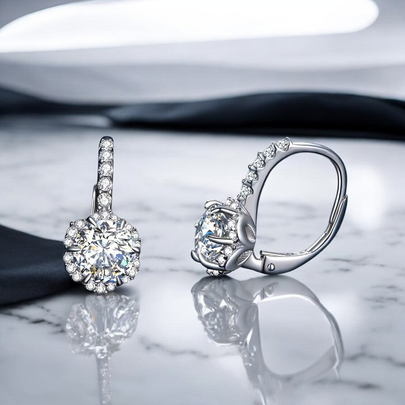 Elegant 2 Carat Floral Drop Earrings - Platinum Plated - 2 x 1CT Moissanite Aura Diamonds