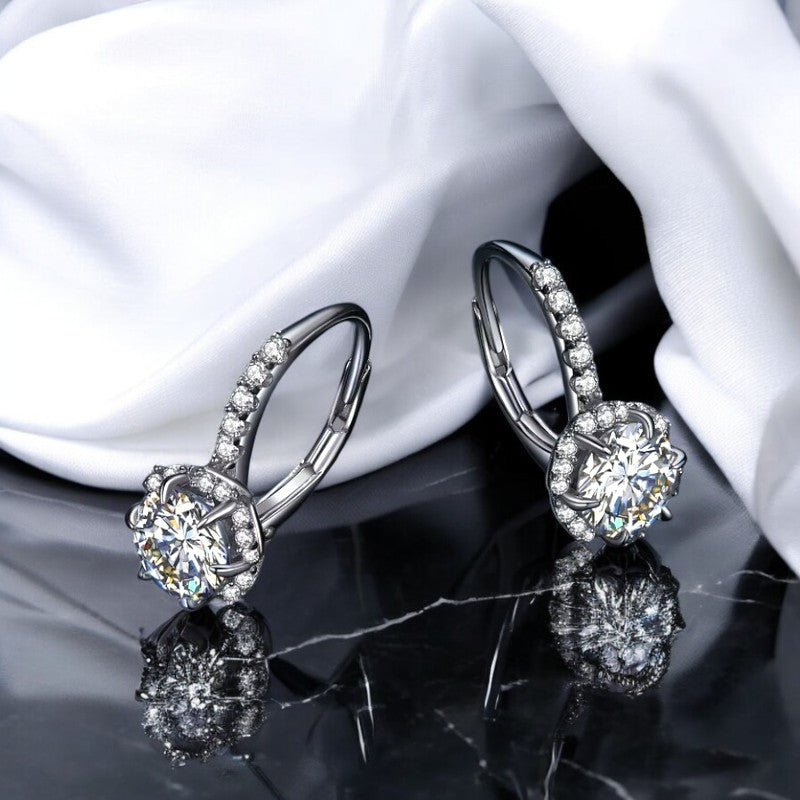 Elegant 2 Carat Floral Drop Earrings - Platinum Plated - 2 x 1CT Moissanite