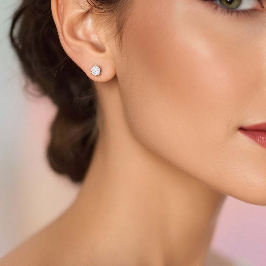 14K White Gold Moissanite Luxury Stud Earrings | Brilliant Round Cut Design Aura Diamonds