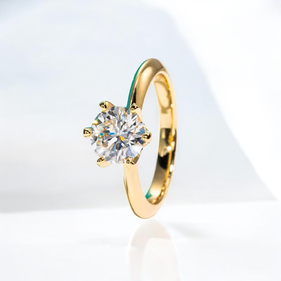 Aura Classic Solitaire Ring - 2 Carat or 3 Carat Round Brilliant Cut - Gold Vermeil Aura Diamonds