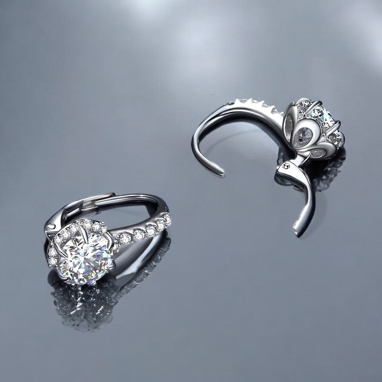 Elegant 2 Carat Floral Drop Earrings - Platinum Plated - 2 x 1CT Moissanite Aura Diamonds