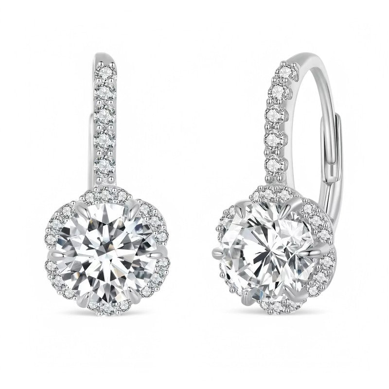Elegant 2 Carat Floral Drop Earrings - Platinum Plated - 2 x 1CT Moissanite