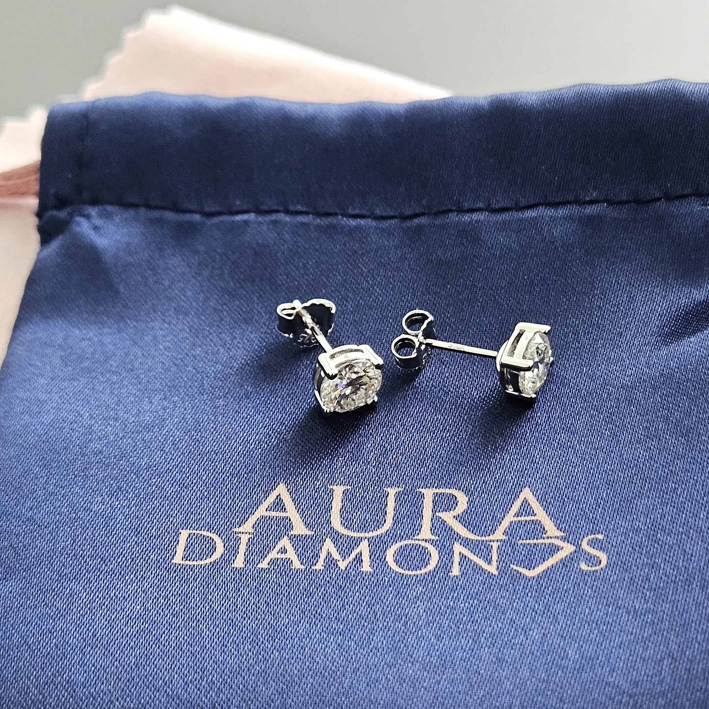 10K White Gold Moissanite Stud Earrings with Sterling Silver Setting | Sparkling Round Cut Design