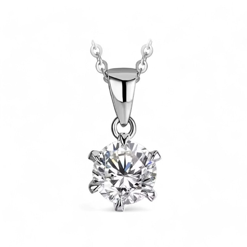 Elegant Kate 2 Carat Solitaire Pendant with Chain - Moissanite (Rhodium Plated)