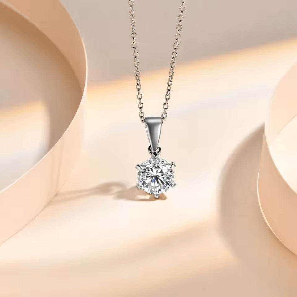 Elegant Kate 2 Carat Solitaire Pendant with Chain - Moissanite (Rhodium Plated)