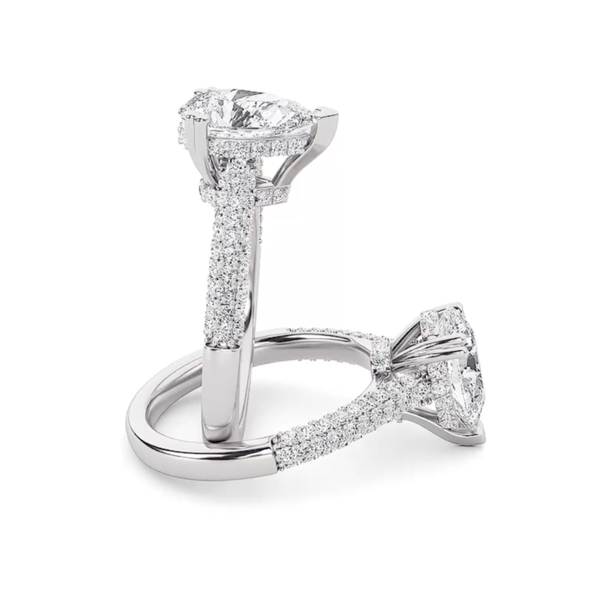 70+ Diamonds - Pear Cut 3 Carat - Hidden Halo Ring with Pave Band - Lab Diamond - IGI Certified Aura Diamonds