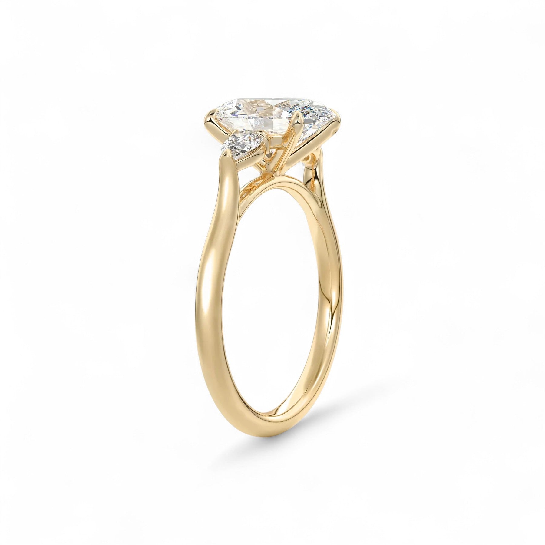 Sophia Oval Three-Stone Cathedral Diamond Ring Aura Diamonds