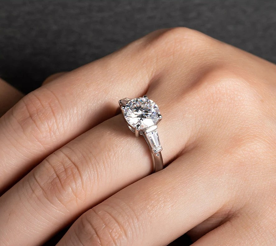 3 Carat Sofia Three-Stone Round Moissanite Engagement Ring Aura Diamonds
