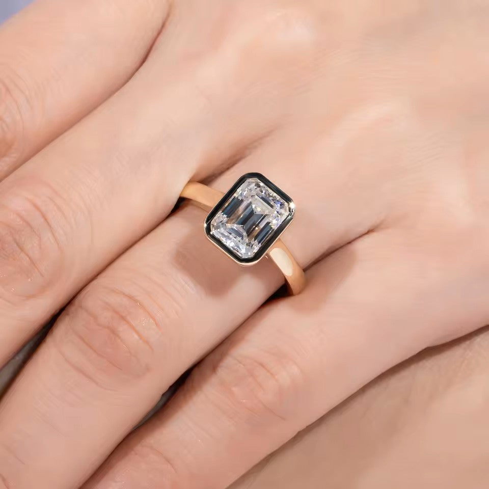 3 Carat Emerald Cut Engagement Ring - Cathedral Setting - Moissanite | Luxury Collection Aura Diamonds