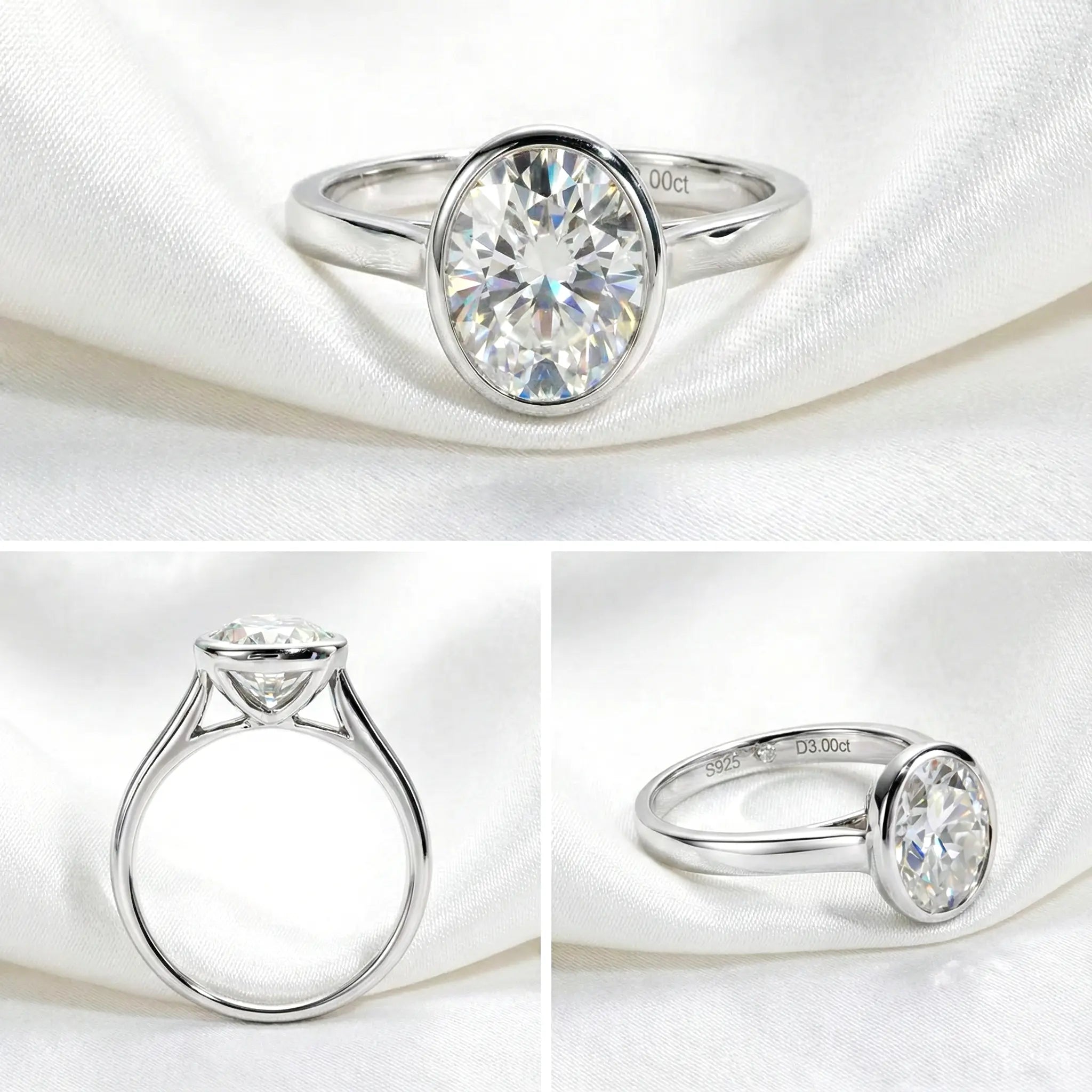 Oval Cut 3 Carat Moissanite Bezel Solitaire Ring Aura Diamonds