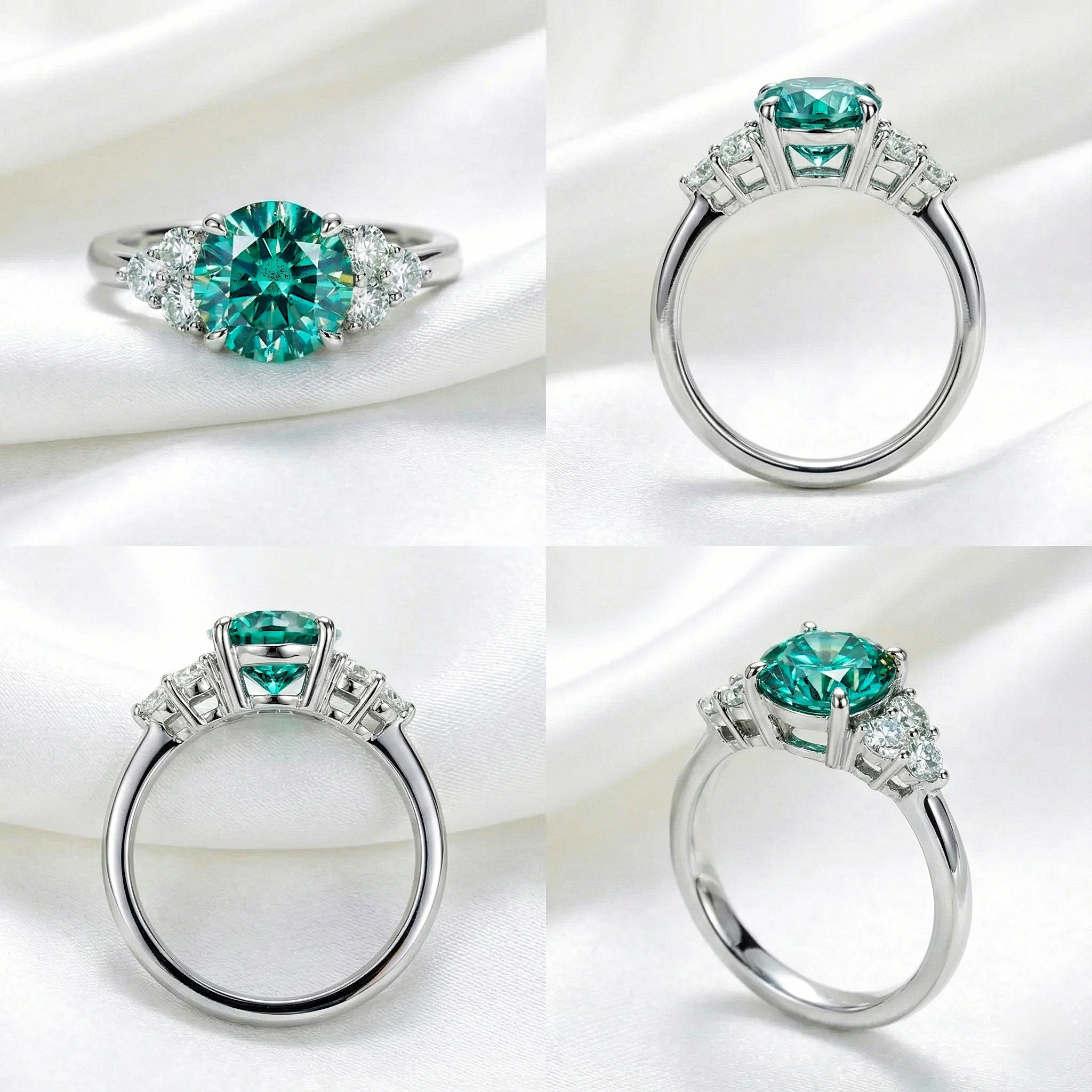 Round Cut 3 Carat Green Moissanite Ring Aura Diamonds