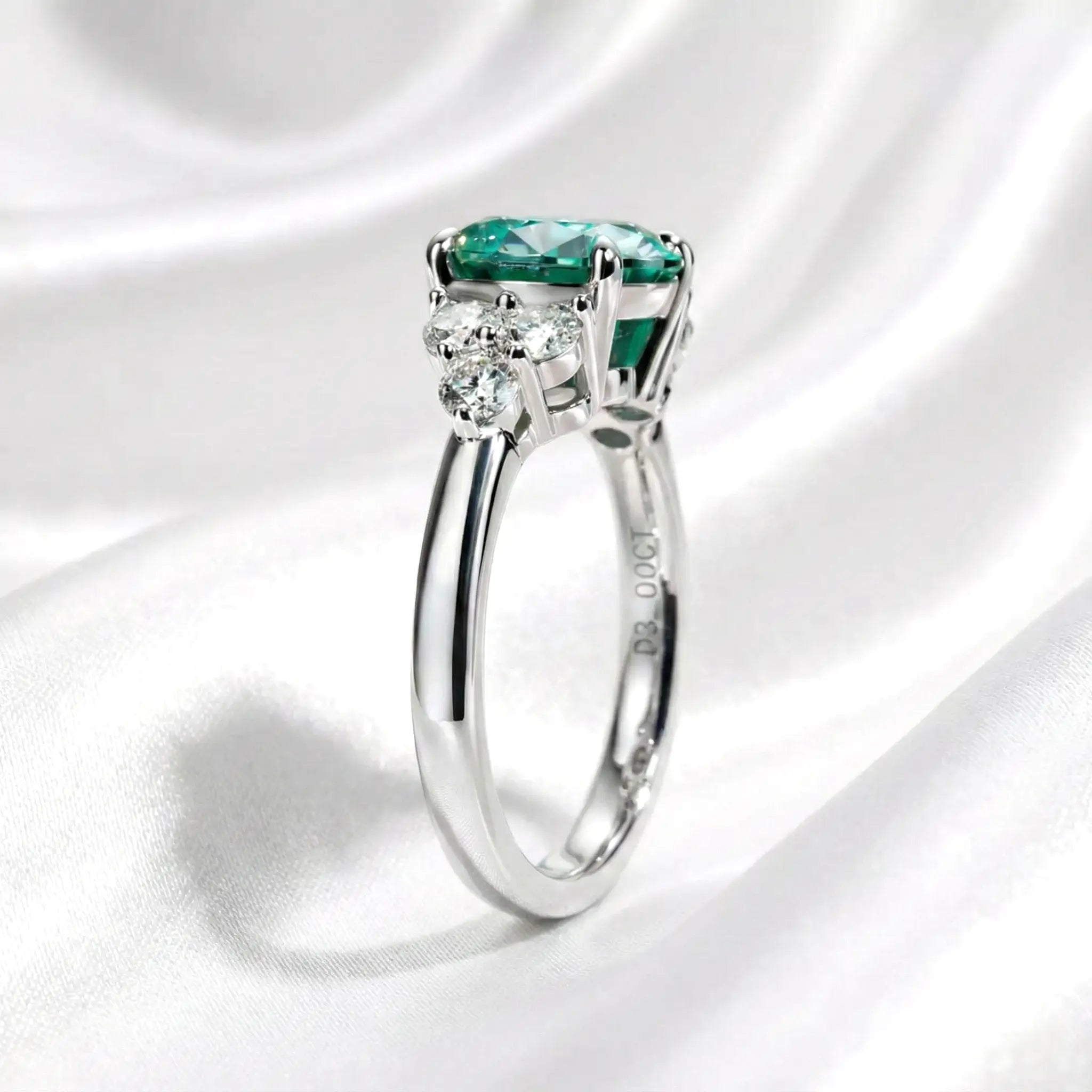 Round Cut 3 Carat Green Moissanite Ring Aura Diamonds