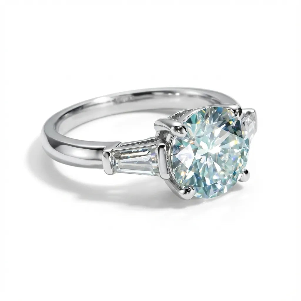 3 Carat Sofia Three-Stone Round Moissanite Engagement Ring Aura Diamonds