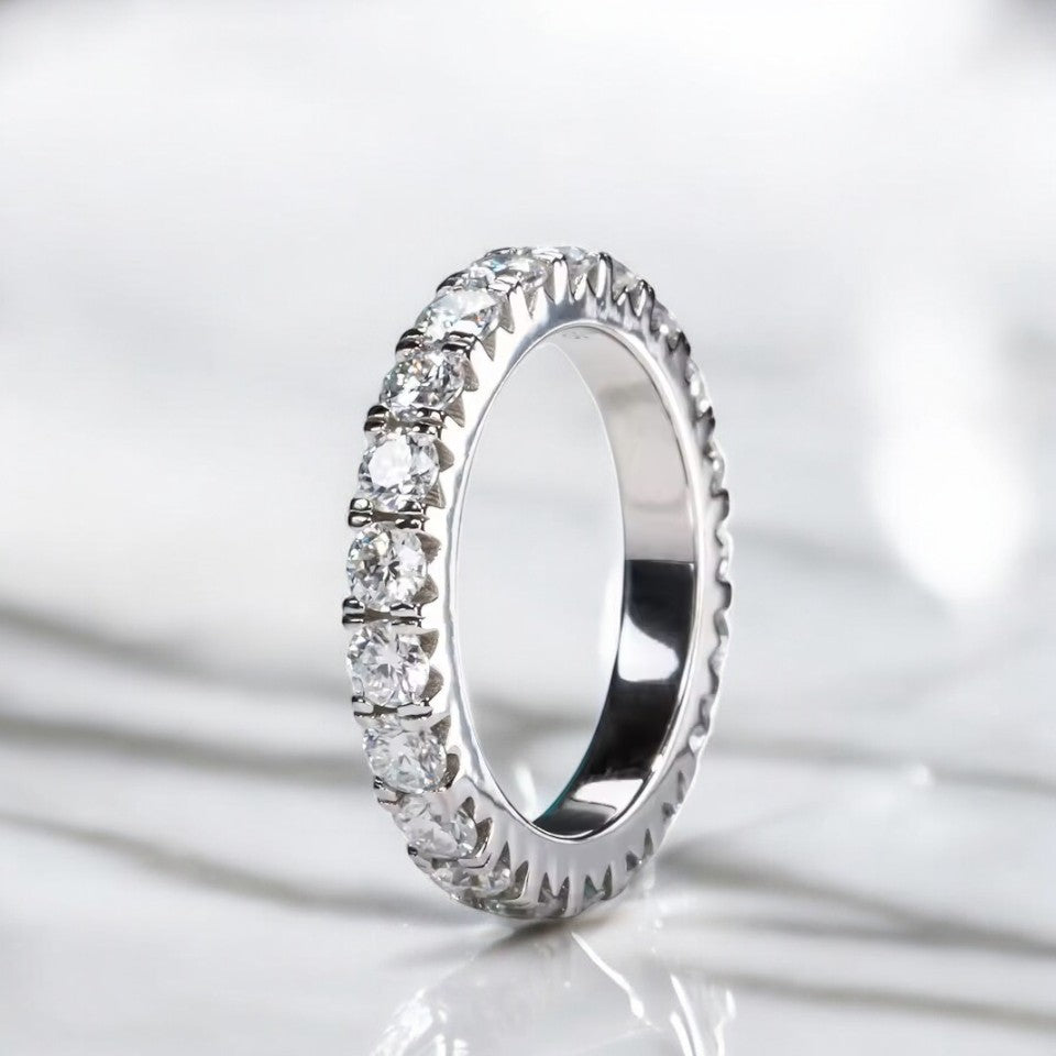 Luxury Infinity Ring/ Eternity Band- White Gold - Moissanite/Lab Diamond (Rhodium Plated)