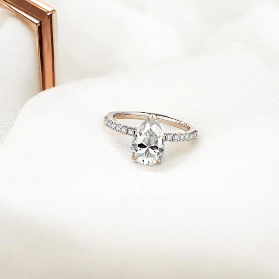 Elegant Pear-Cut 3 Carat Pavé Ring Aura Diamonds