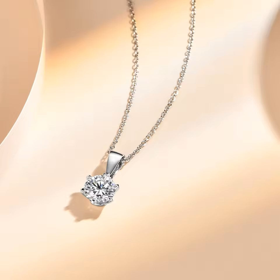 Elegant Kate 2 Carat Solitaire Pendant with Chain - Moissanite (Rhodium Plated)
