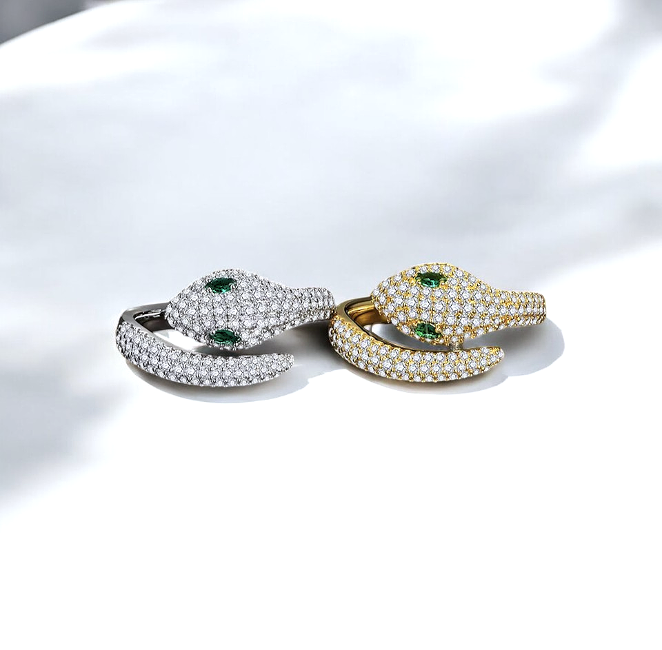 Viper Snake Ring - White Gold 18K Plated Aura Diamonds