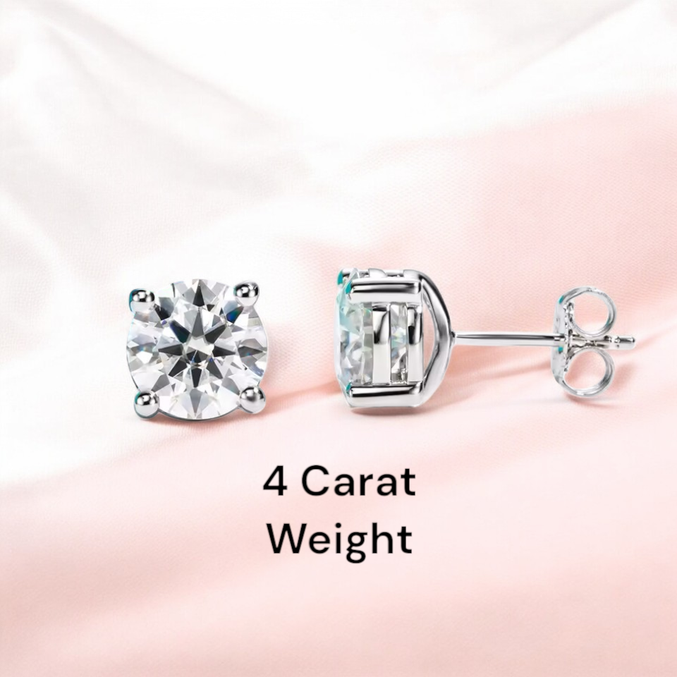 10K White Gold Moissanite Stud Earrings with Sterling Silver Setting | Sparkling Round Cut Design Aura Diamonds