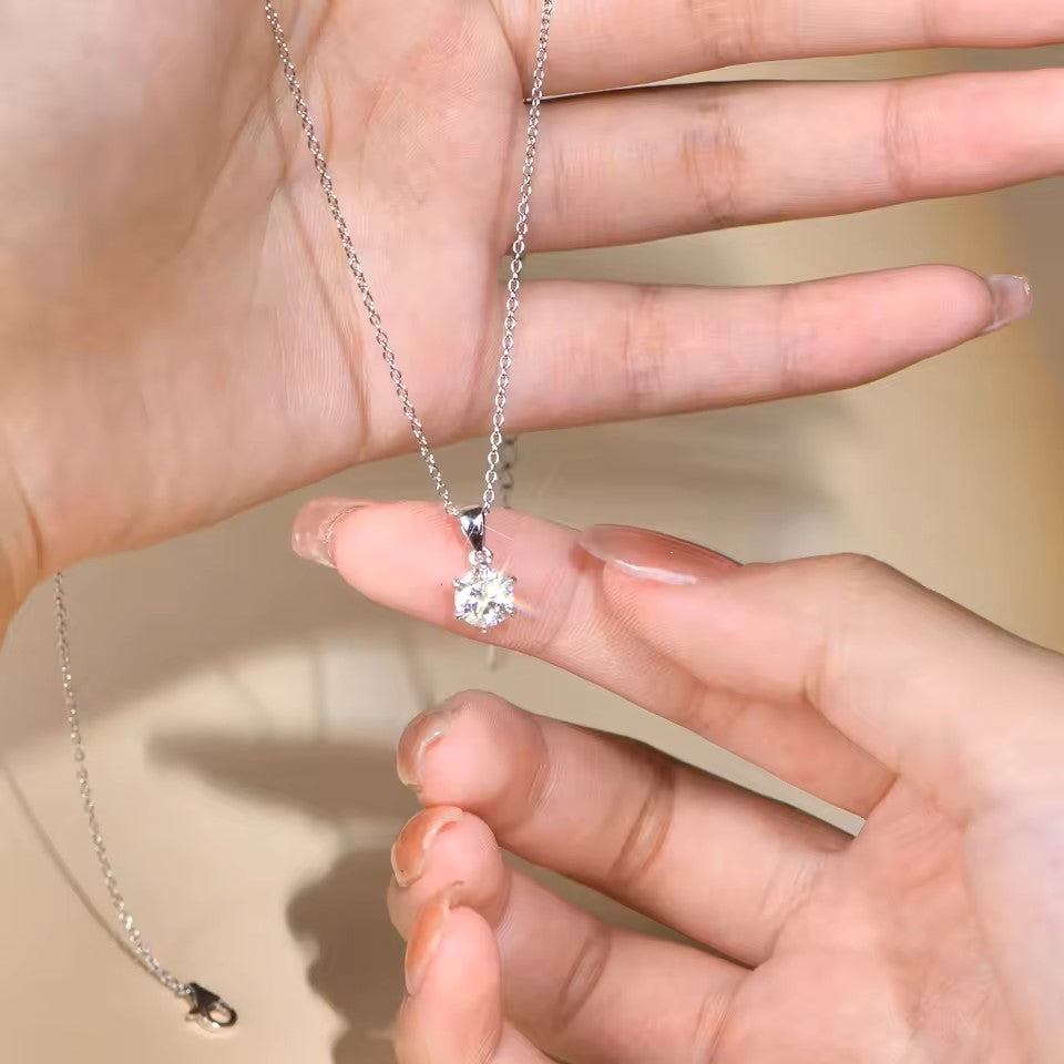 Elegant Kate 2 Carat Solitaire Pendant with Chain - Moissanite (Rhodium Plated) Aura Diamonds