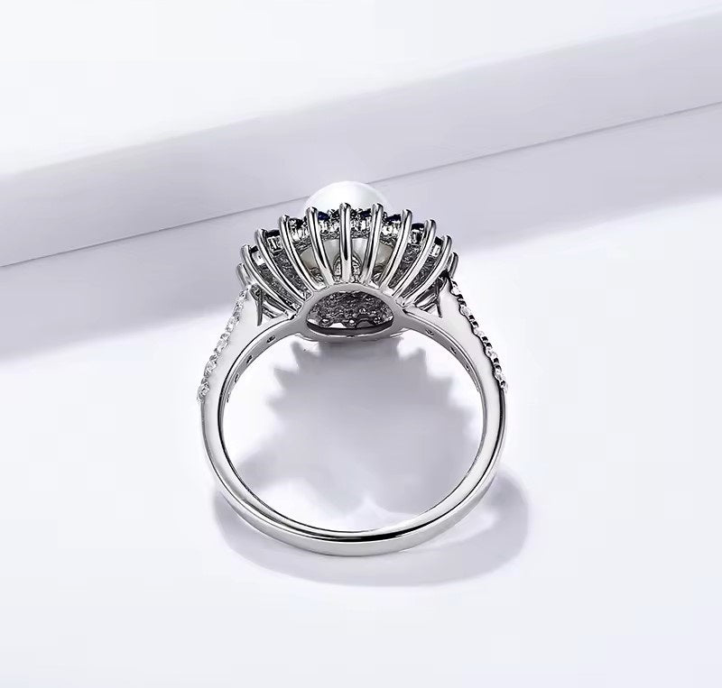 Nora Grace Pearl Halo Ring with Sapphires Nora Grace