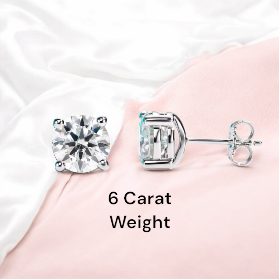 10K White Gold Moissanite Stud Earrings with Sterling Silver Setting | Sparkling Round Cut Design Aura Diamonds