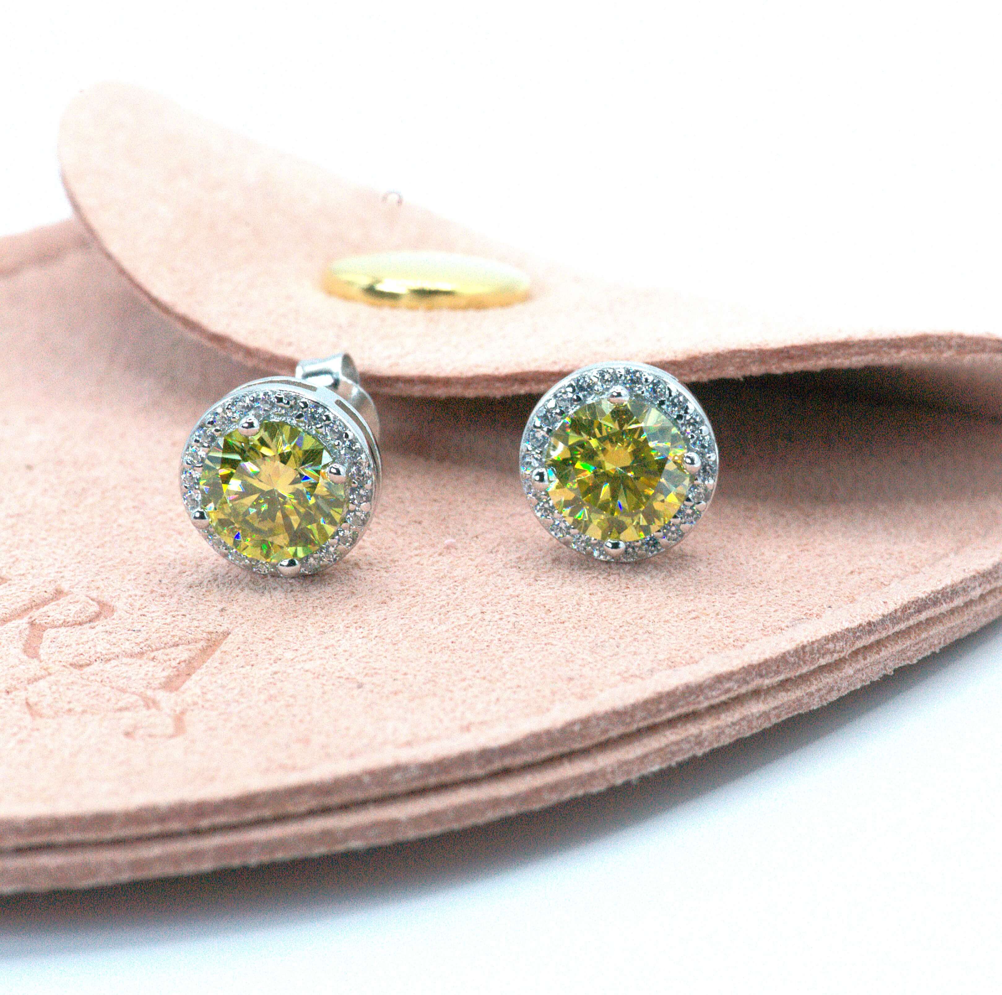 Elegant Stella Halo Stud Earrings - 2 Carat Moissanite (2 x 1CT Each) Aura Diamonds
