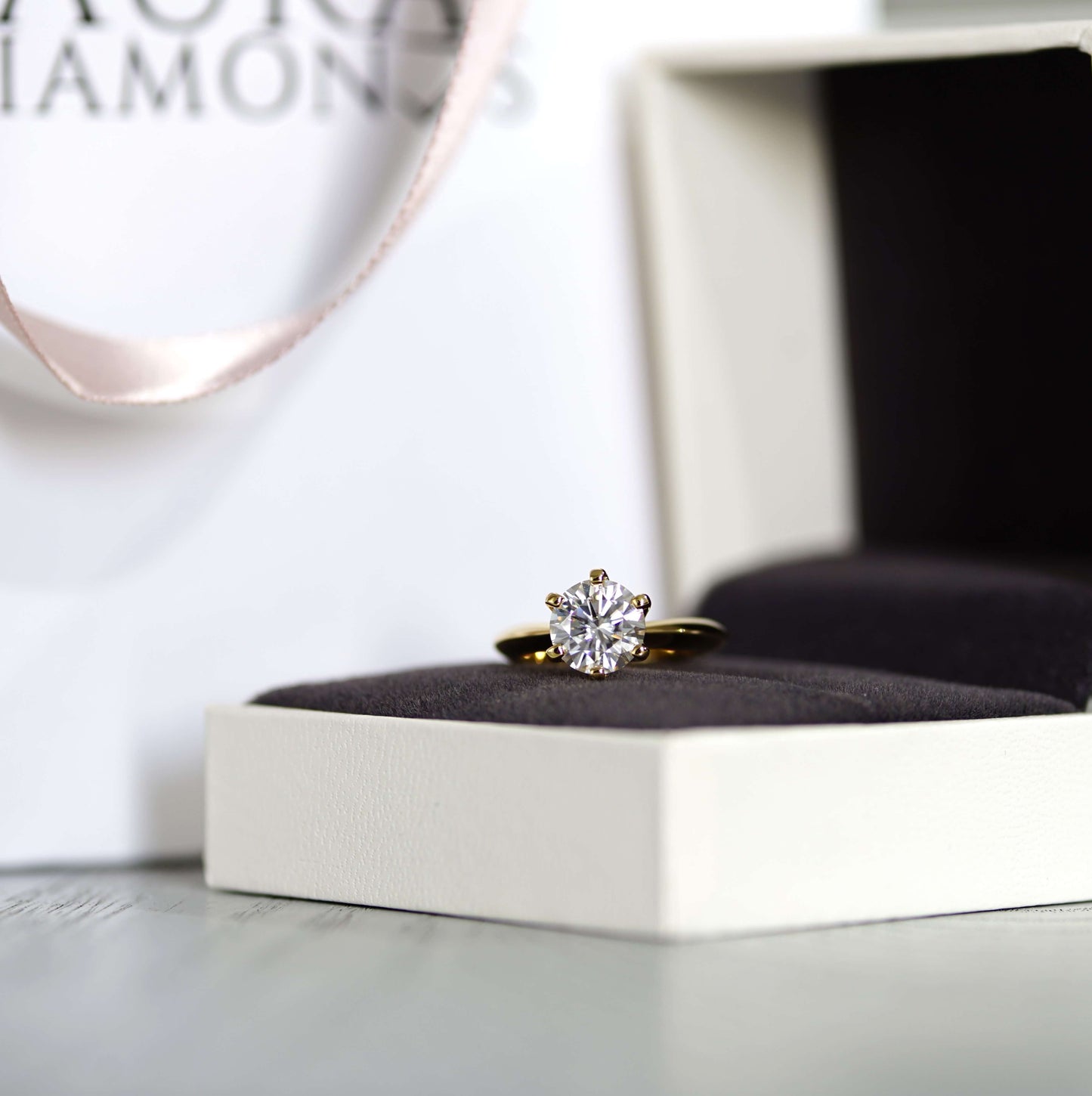 Aura Diamond Classic Solitaire Ring 14K Gold - 2 Carat or 3 Carat Round Brilliant Cut