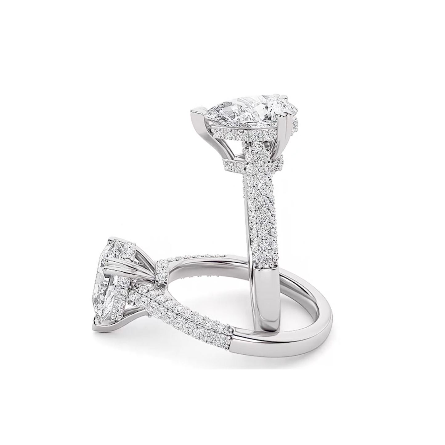 70+ Diamonds - Pear Cut 3 Carat - Hidden Halo Ring with Pave Band - Lab Diamond - IGI Certified