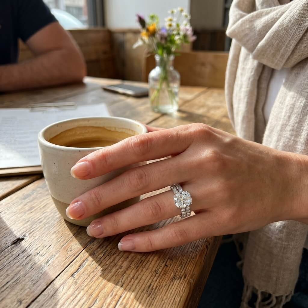 Cushion Moissanite Double Row Pavé Ring | 3ct Aura Diamonds