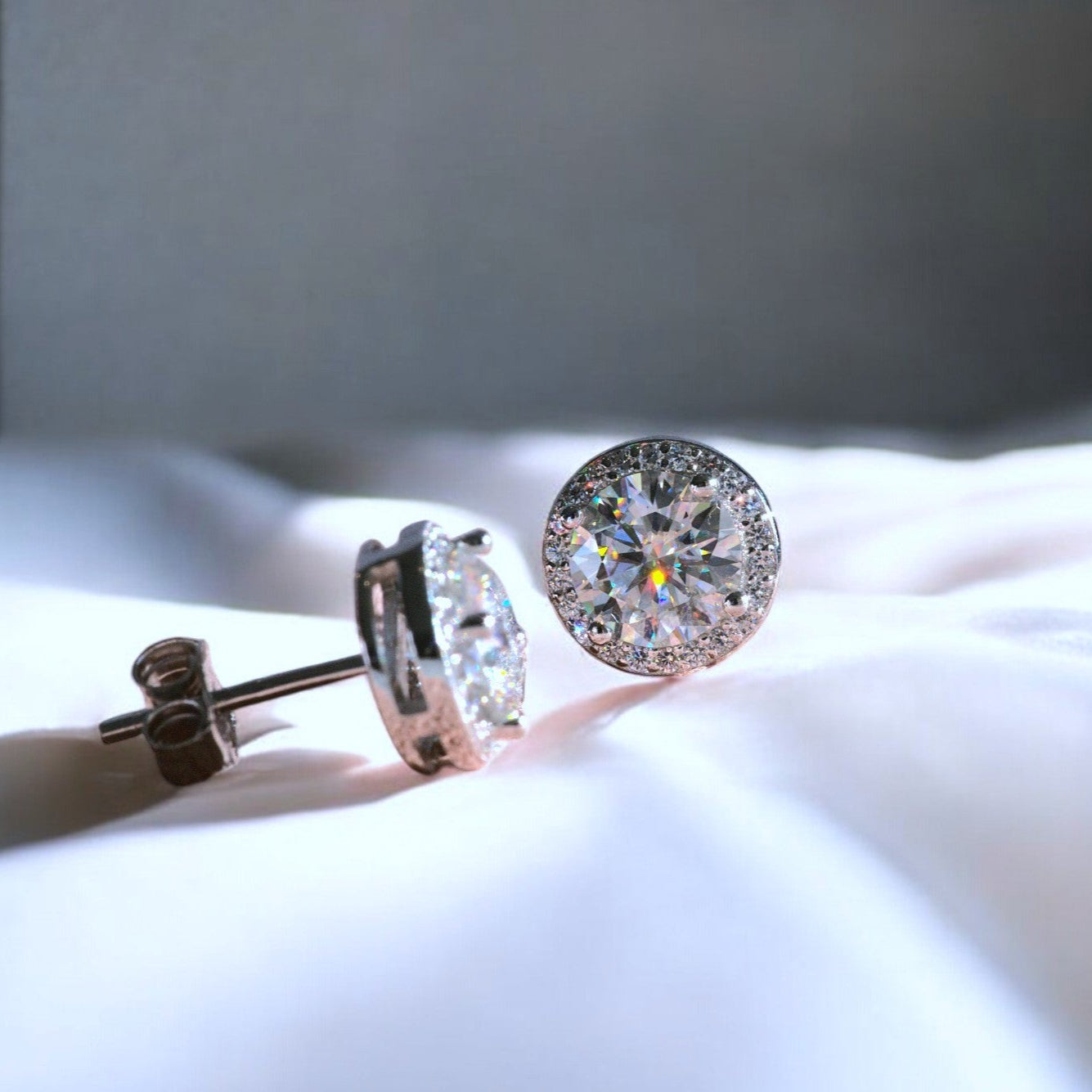Elegant Jordyn Halo Stud Earrings - 2 Carat Moissanite (2 x 1CT Each) Aura Diamonds