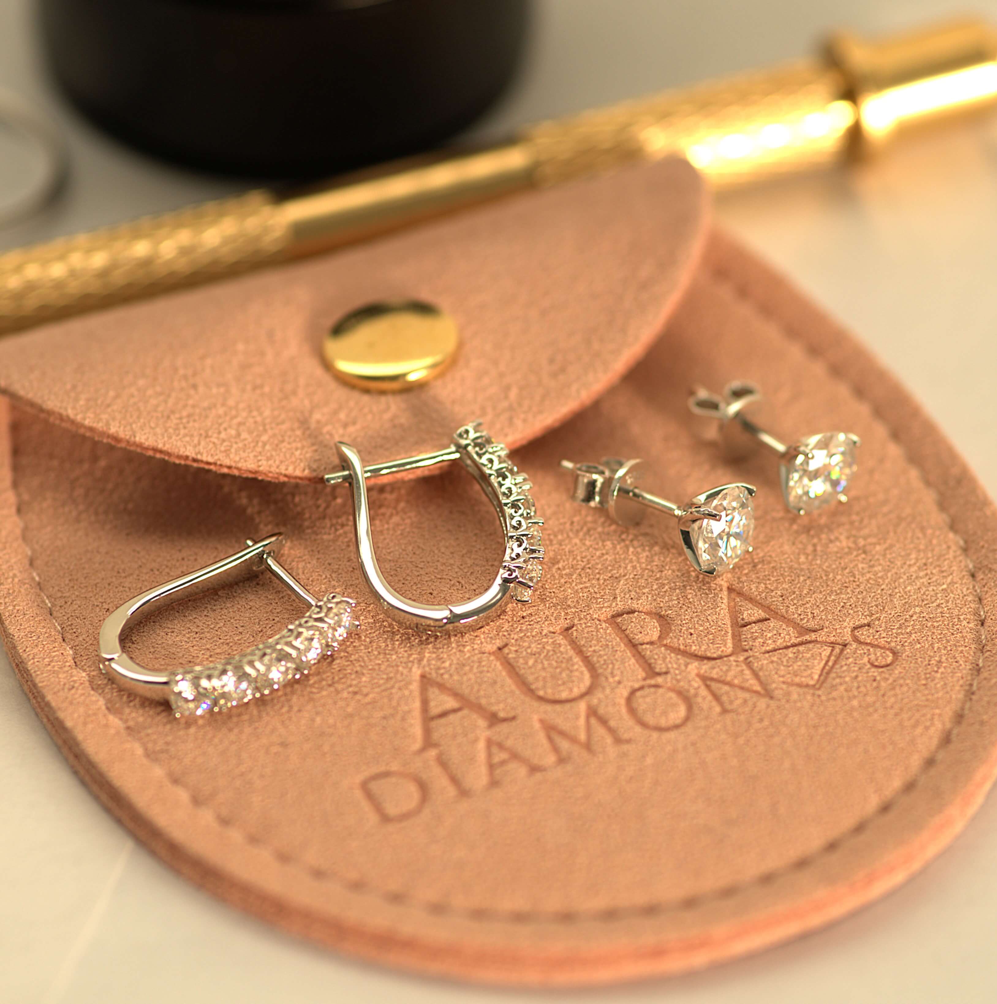 Luxury Tara Hoop Earrings - Gold Vermeil/Silver -Moissanite (Platinum Plated) Aura Diamonds