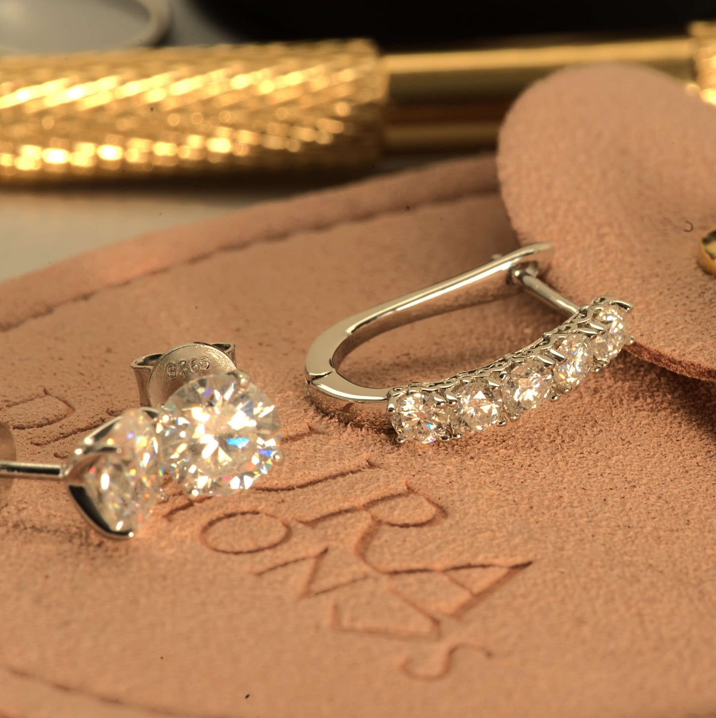 Luxury Tara Hoop Earrings - Gold Vermeil/Silver -Moissanite (Platinum Plated)