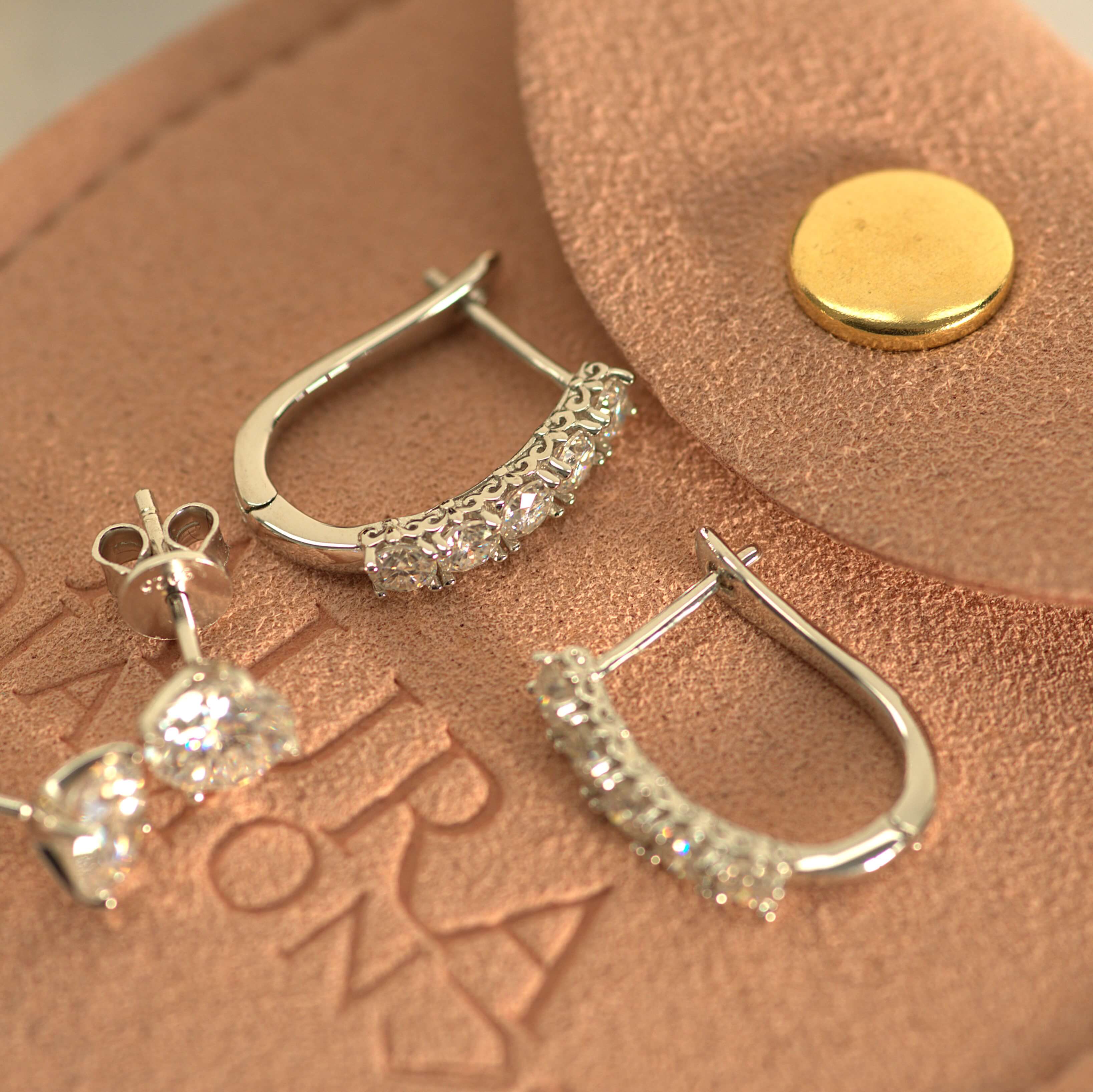 Luxury Tara Hoop Earrings - Gold Vermeil/Silver -Moissanite (Platinum Plated) Aura Diamonds