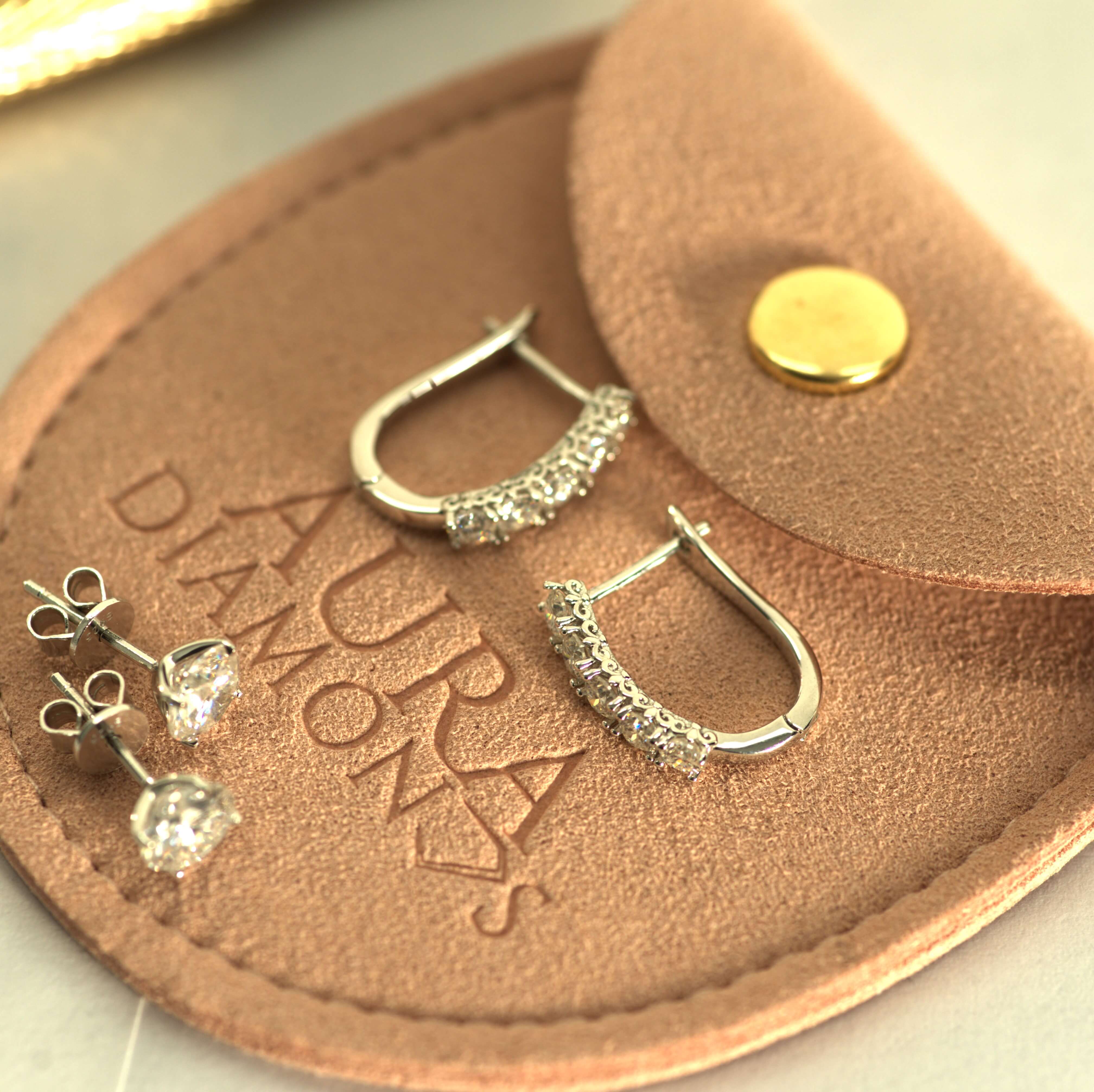 Luxury Tara Hoop Earrings - Gold Vermeil/Silver -Moissanite (Platinum Plated) Aura Diamonds