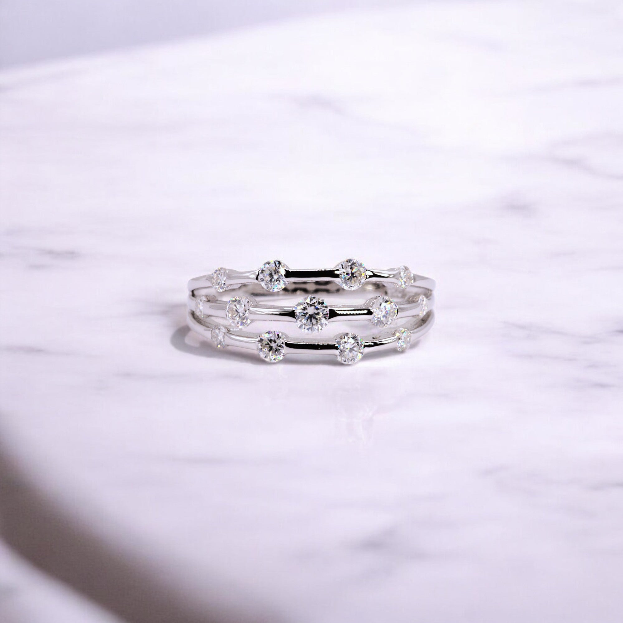 Elegant Anna Three-Band Ring - Moissanite / Lab Diamond Aura Diamonds