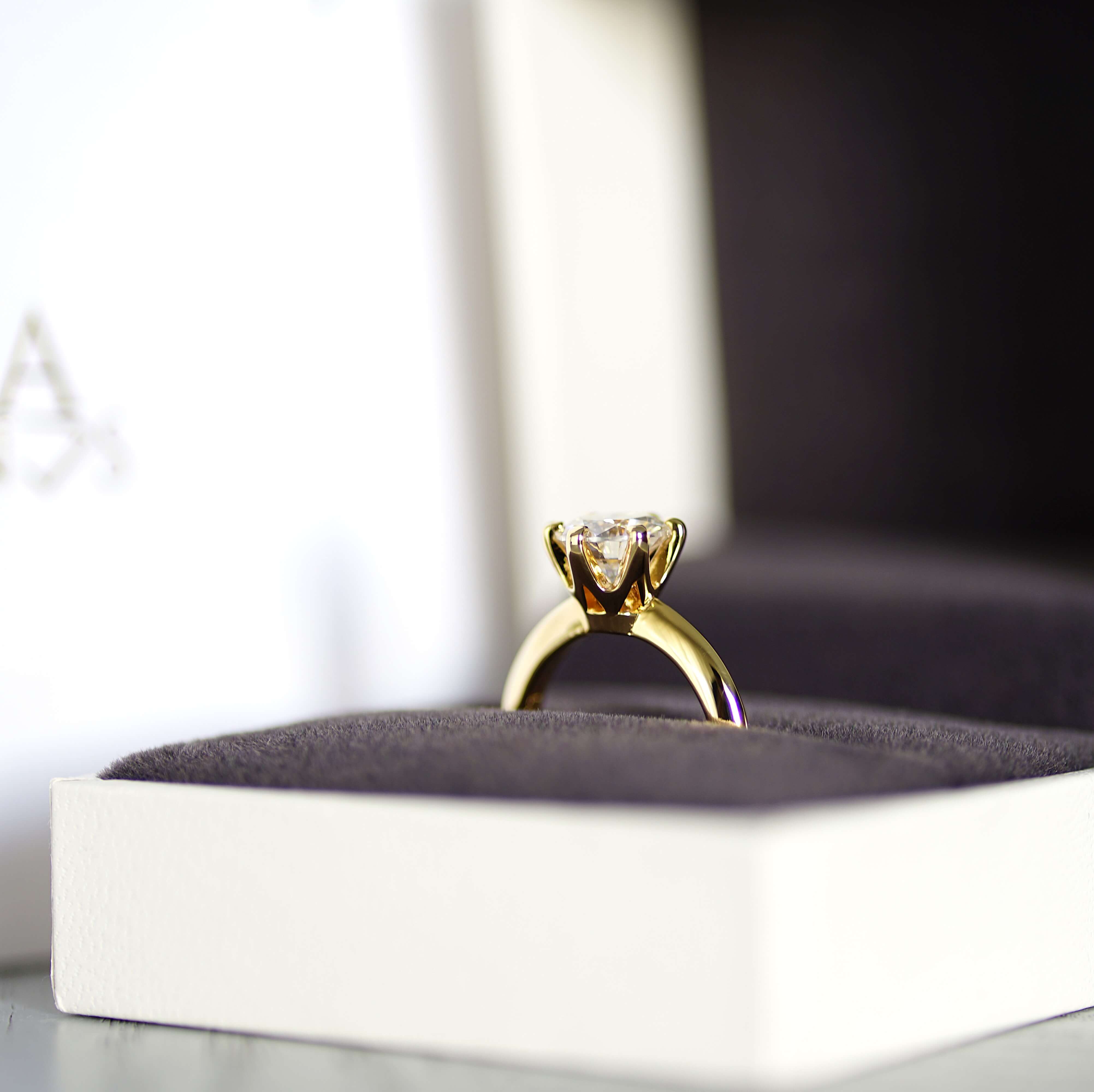 Aura Classic Solitaire Ring - 2 Carat or 3 Carat Round Brilliant Cut - Gold Vermeil Aura Diamonds