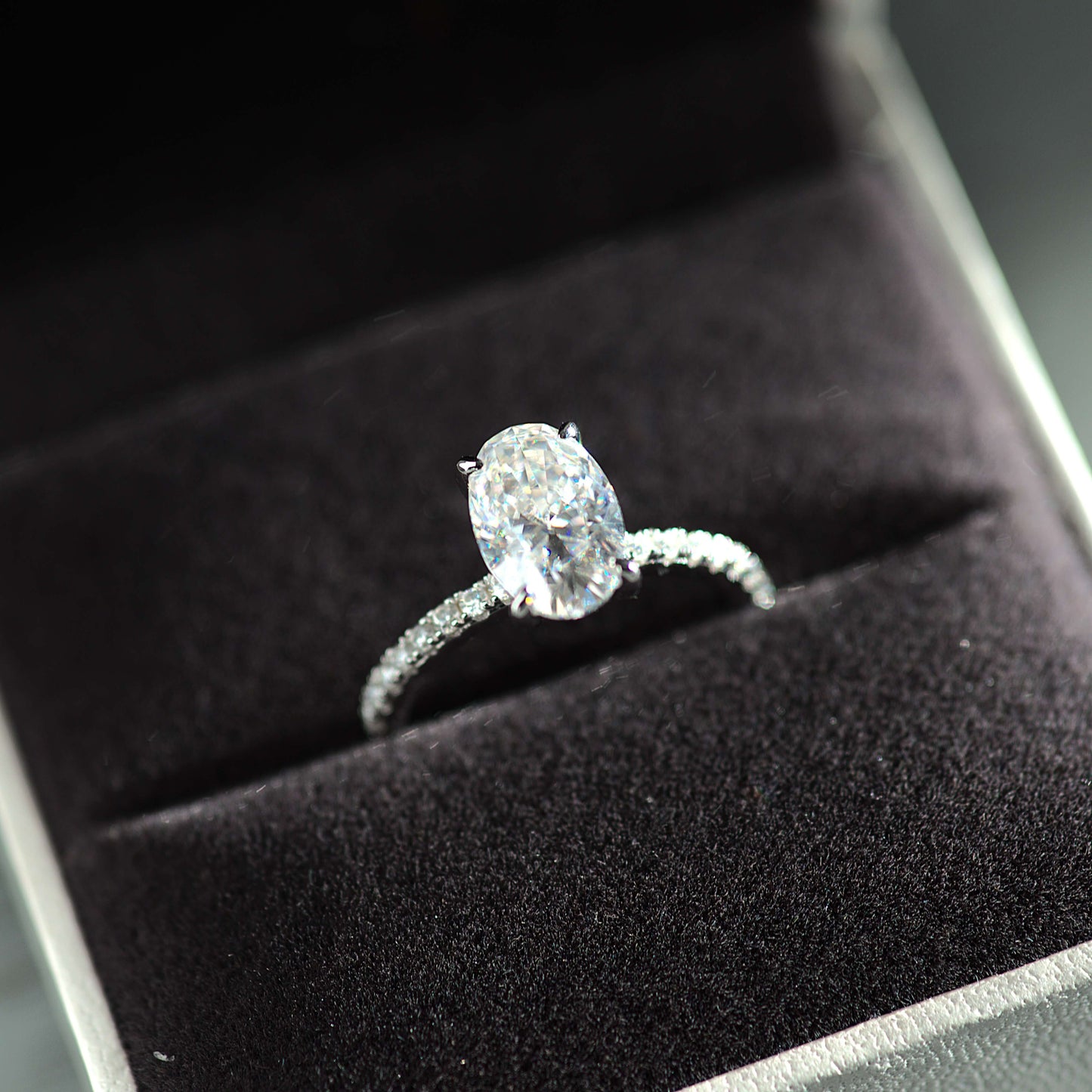 Oval Cut 2.5 Carat - Elongated Oval - Pave Band - Moissanite | Luxury Collection