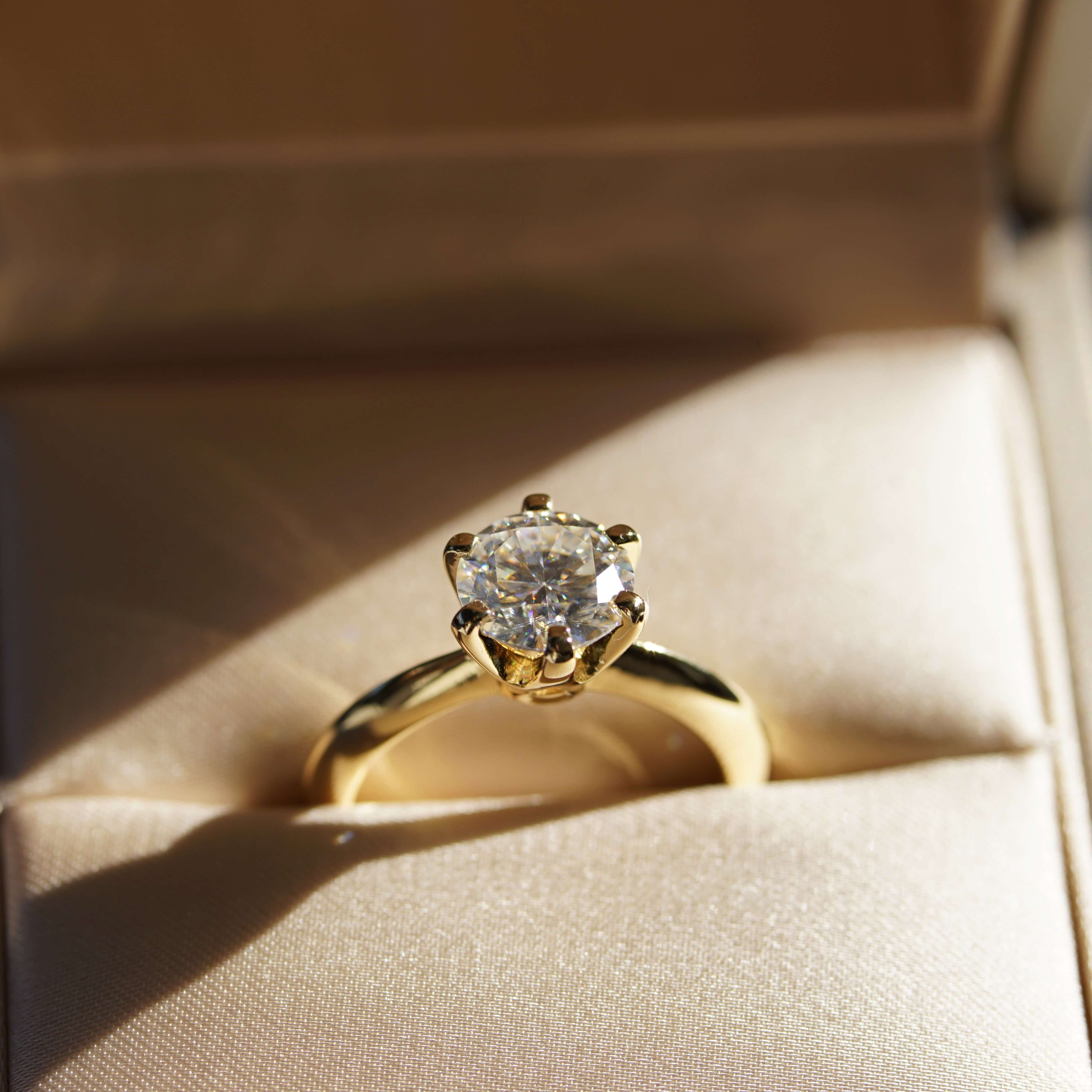 Aura Classic Solitaire Ring - 2 Carat or 3 Carat Round Brilliant Cut - Gold Vermeil Aura Diamonds
