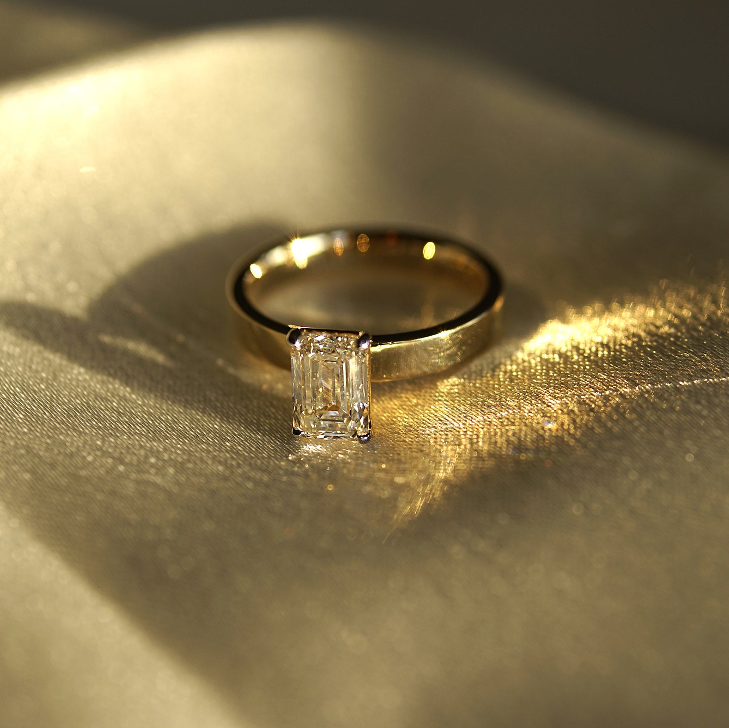 Tash Emerald Wide Band Lab Diamond Engagement Ring