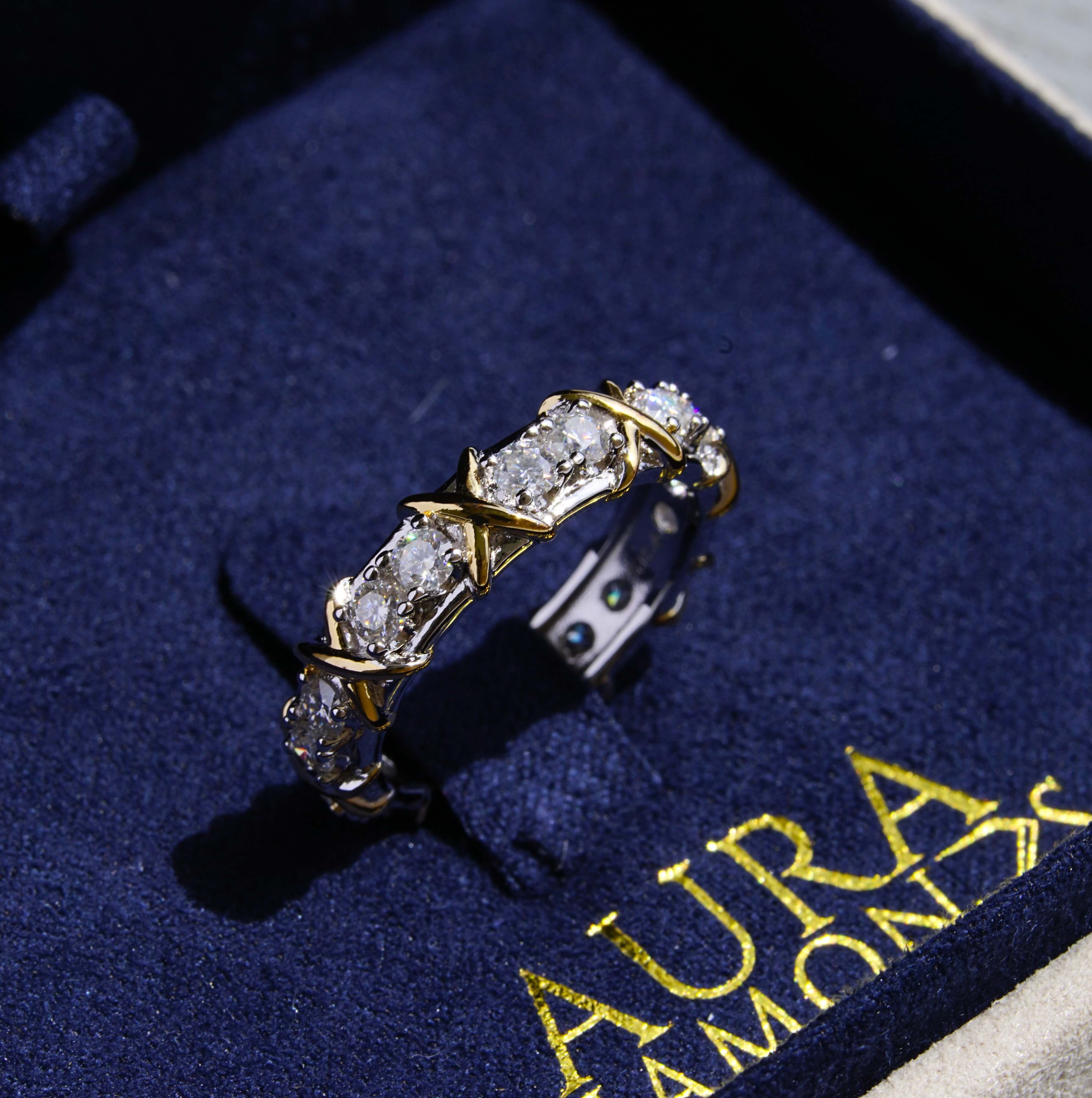 Luxury Crossover Ring - White Gold 18K Plated - Moissanite (Rhodium Plated) Aura Diamonds