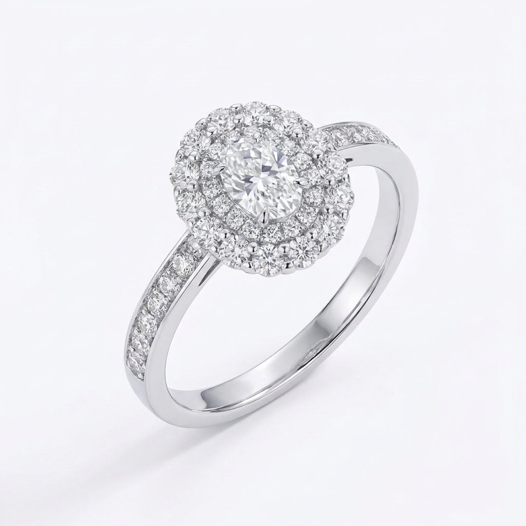 Hazel Oval Double Halo Moissanite Ring | 0.5ct Aura Diamonds