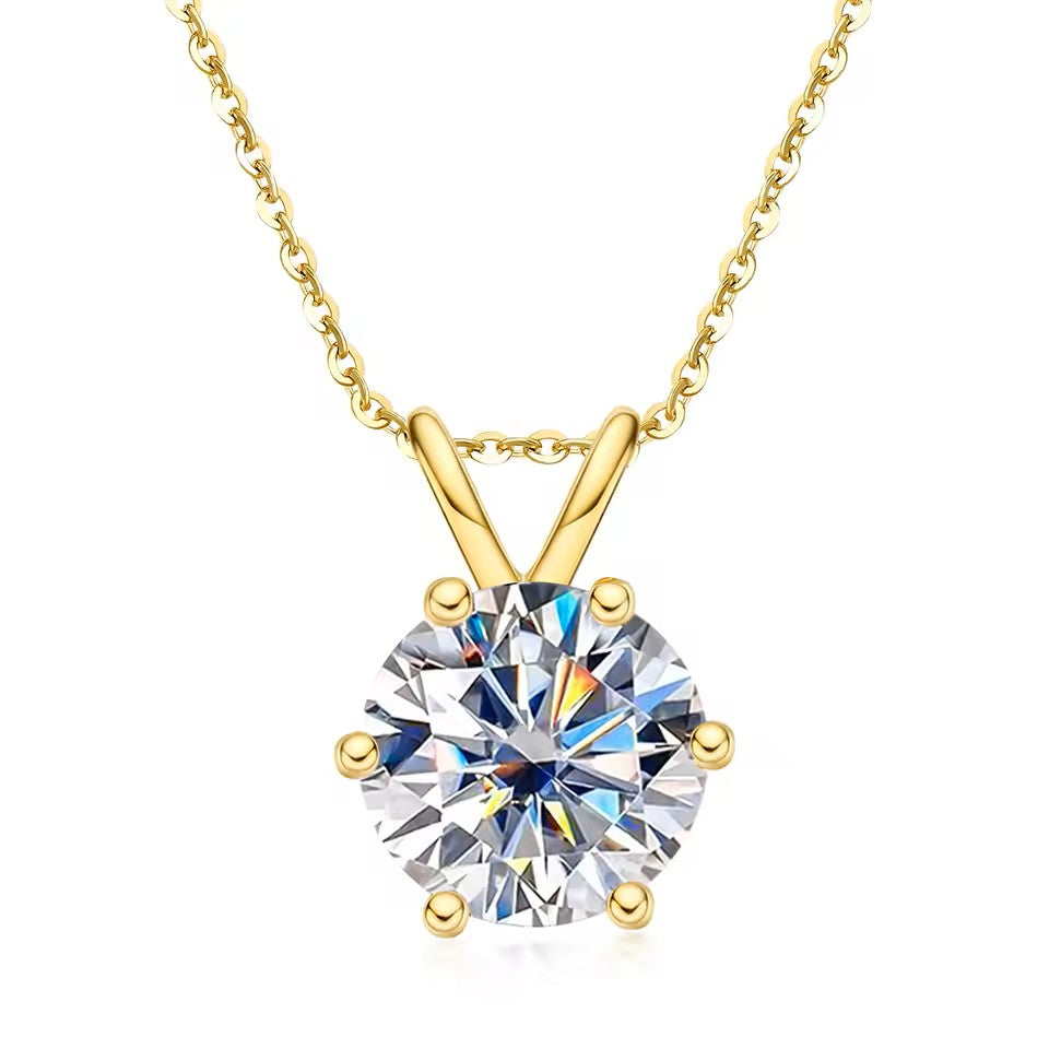 1CT/3CT/5CT Classic Pendant with Chain - Moissanite (Rhodium Plated)